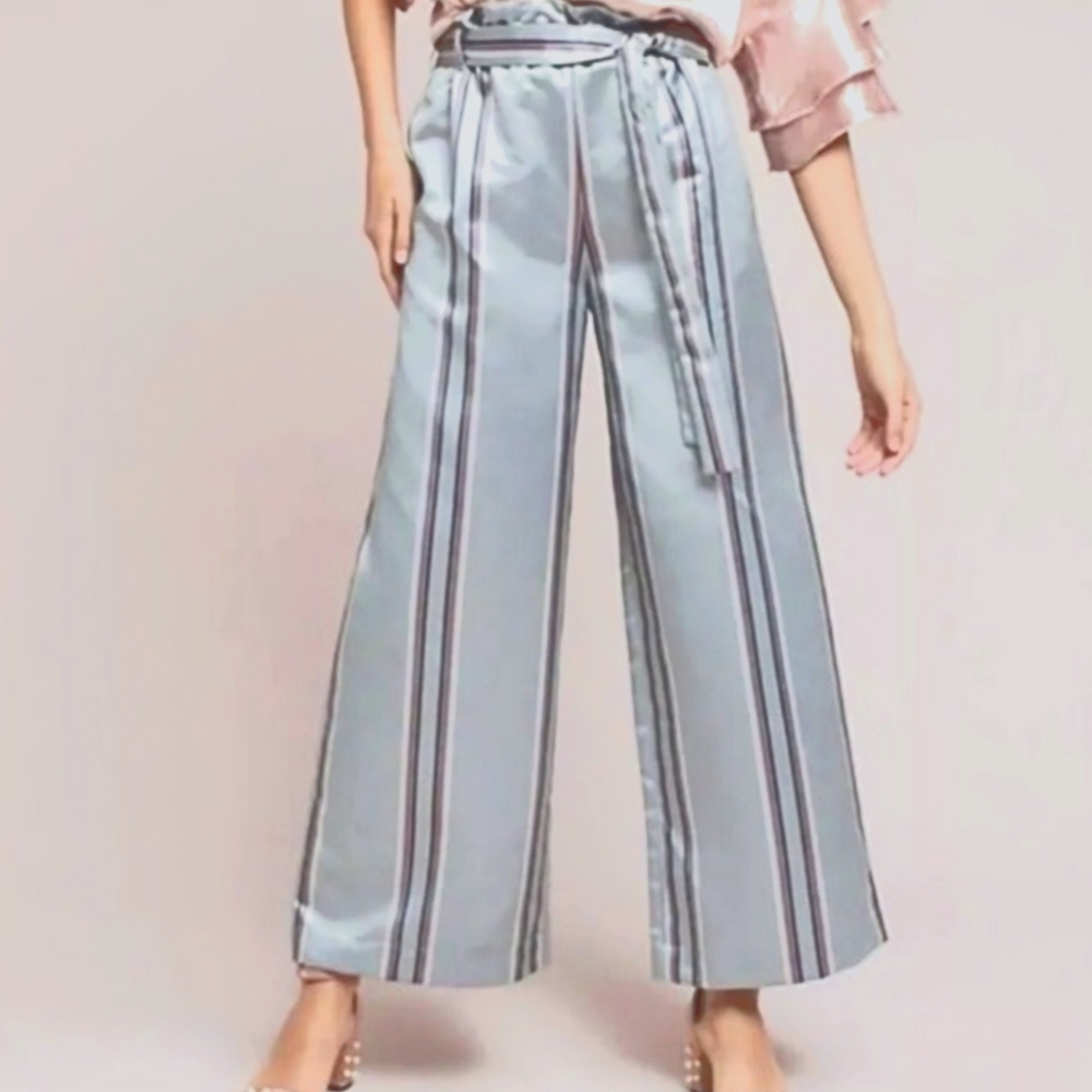 NWT Hermant & Nandita Mint Striped Wide Leg Pant Sz M